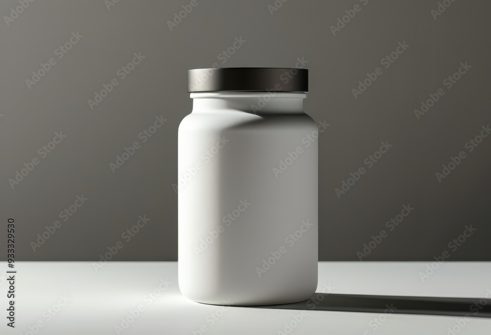 Sleek white jar with metallic lid casting soft shadows on a minimalistic surface, emphasizing modern design and simplicity in a neutral color palette. Sleek white jar with metallic lid casting soft shadows on a minimalistic surface, emphasizing modern design and simplicity in a neutral color palette.