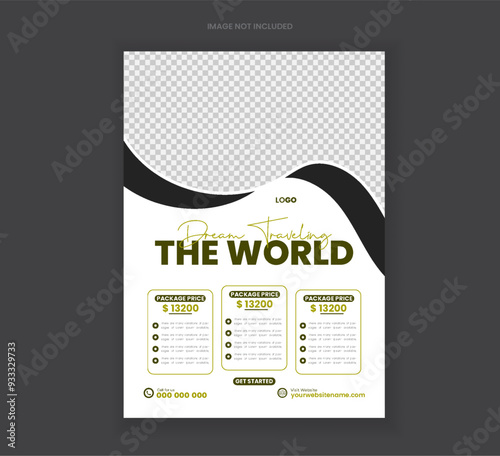 Travel flyer design also travel holiday flyer layout vector template
