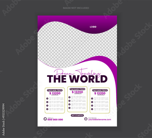 Travel flyer design also travel holiday flyer layout vector template
