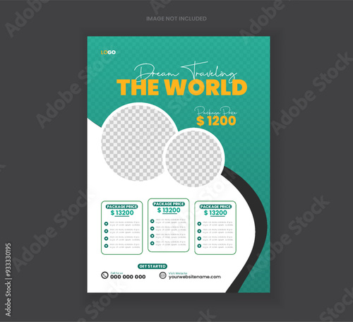 Travel flyer design also travel holiday flyer layout vector template
