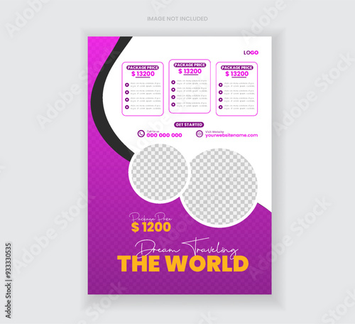 Travel flyer design also travel holiday flyer layout vector template
