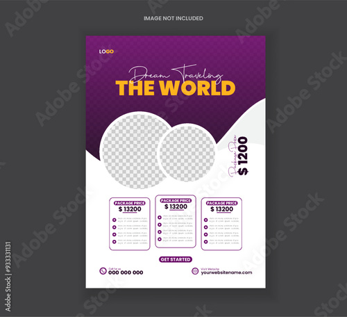 Travel flyer design also travel holiday flyer layout vector template
