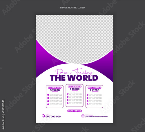 Travel flyer design also travel holiday flyer layout vector template
