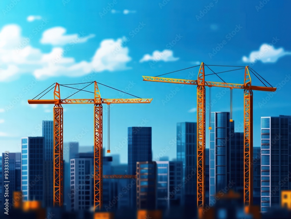 Urban construction growth, rapid city expansion and development, flat design illustration Urban construction growth, rapid city expansion and development, flat design illustration