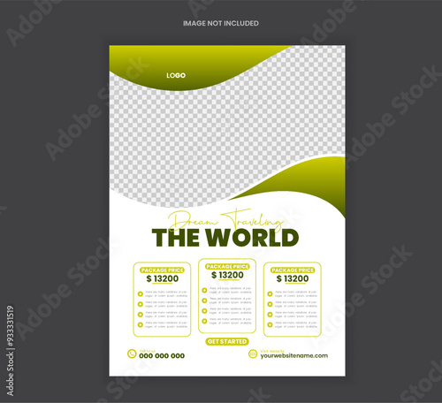 Travel flyer design also travel holiday flyer layout vector template

