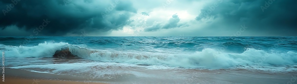Stormy Ocean Waves Crashing on Sandy Beach Photo Stormy Ocean Waves Crashing on Sandy Beach Photo