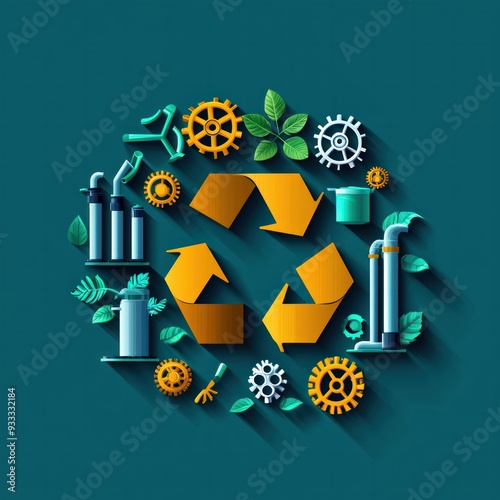 Circular economy in manufacturing, closedloop production system, flat design illustration photo