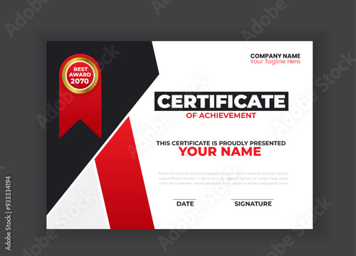 Modern and creative Business Certificate with Red Shapes template design