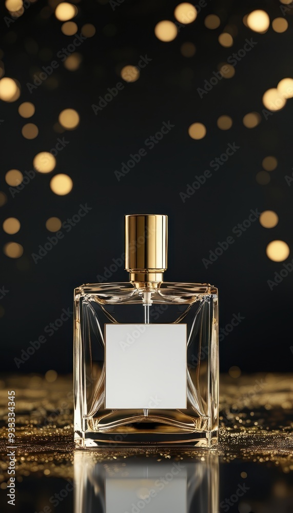Elegant perfume bottle basking in soft golden light, reflecting luxurious charm and sophistication, a blank label inviting personal interpretation and allure. Elegant perfume bottle basking in soft golden light, reflecting luxurious charm and sophistication, a blank label inviting personal interpretation and allure.
