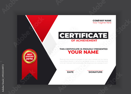 Modern and creative Business Certificate with Red Shapes template design
