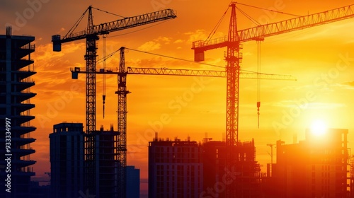Construction sector expansion, increasing number of building sites, flat design illustration