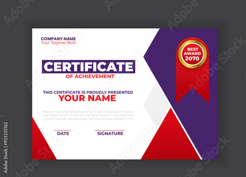Modern and creative Business Certificate with Red Shapes template design