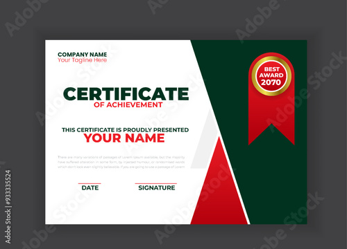 Modern and creative Business Certificate with Red Shapes template design