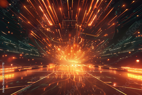 a backetball court with sparks and stars photo