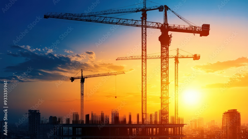 Growing construction industry, new residential and commercial developments, flat design illustration Growing construction industry, new residential and commercial developments, flat design illustration