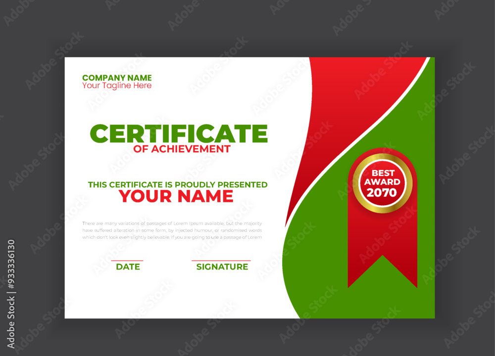 Obraz premium Modern and creative Business Certificate with Red Shapes template design