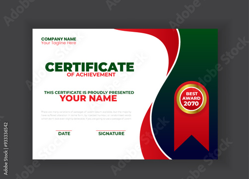 Modern and creative Business Certificate with Red Shapes template design