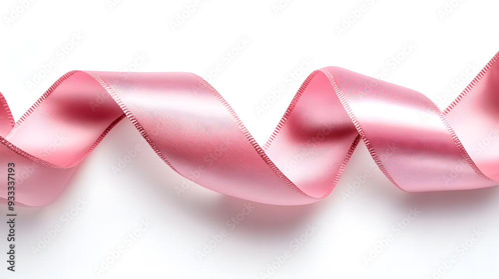 Pink silk ribbon in vector style, curve badge, label, isolated on white background Pink silk ribbon in vector style, curve badge, label, isolated on white background