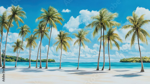  Tropical Island Beach Painting with Palm Trees and Blue Sky