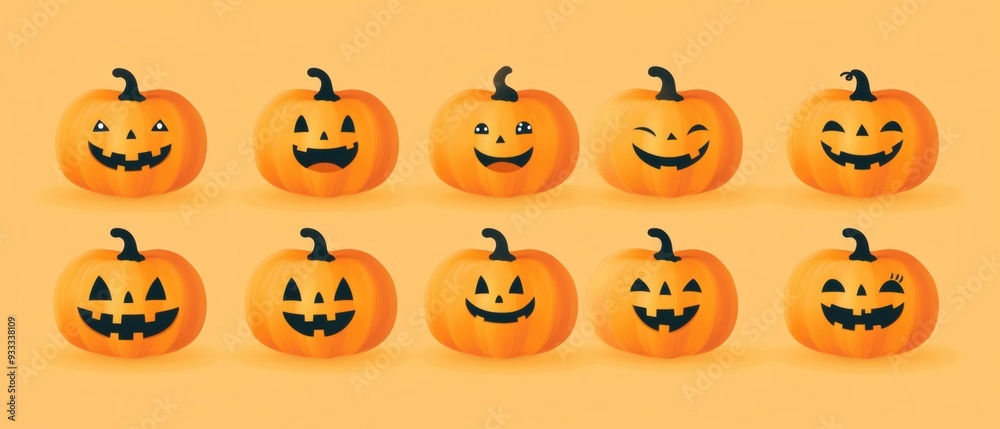 Cute Jack-O'-Lantern Pumpkins with Happy Faces
Cute Jack-O'-Lantern Pumpkins with Happy Faces