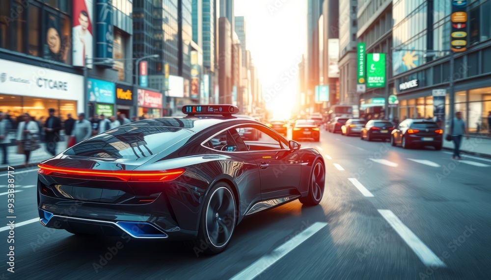 Obraz premium Futuristic AI-Powered Car Driving Autonomously
