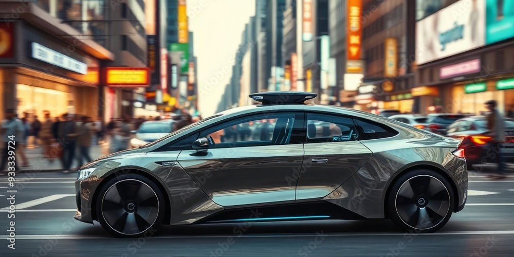 Obraz premium Futuristic AI-Powered Car Driving Autonomously