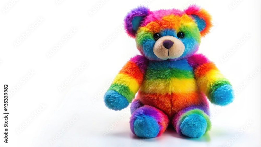Rainbow teddy bear with colorful fur standing on a white background, teddy bear, rainbow, colorful, fur, toy, plush Rainbow teddy bear with colorful fur standing on a white background, teddy bear, rainbow, colorful, fur, toy, plush