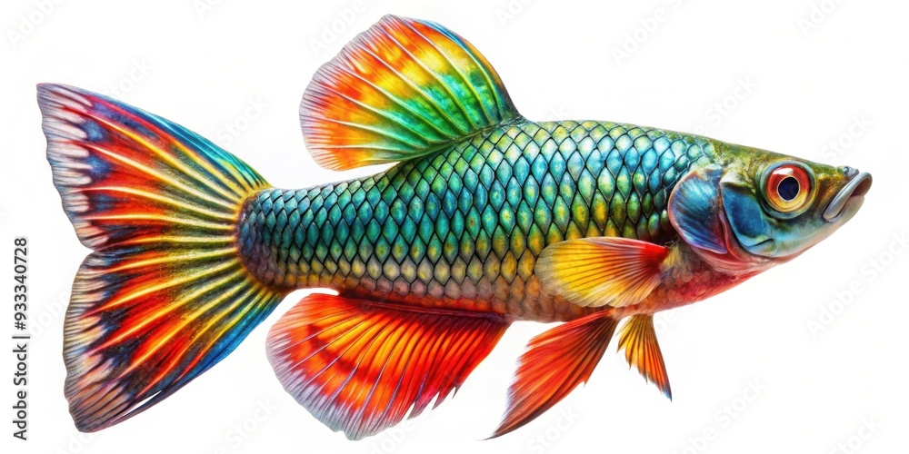 Fototapeta premium Vibrantly colored freshwater fish with long, flowing fins , Angel fish, colorful, aquarium, exotic, tropical, underwater