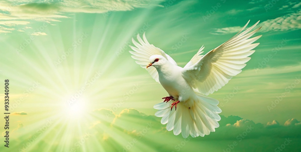 Obraz premium A Graceful White Dove Soaring Majestically Through a Beautiful and Radiant Blue Sky Above