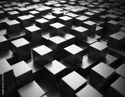 Monochrome 3D Cubes: Depth and Perspective in a Minimalist Abstract Background. Ai generated image 