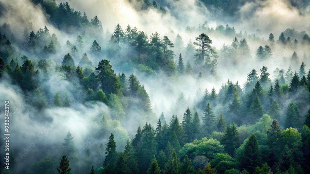 Mysterious fog rolling through the dense forest, fog, mist, woodland, trees, nature, eerie, atmospheric, tranquil, serene Mysterious fog rolling through the dense forest, fog, mist, woodland, trees, nature, eerie, atmospheric, tranquil, serene