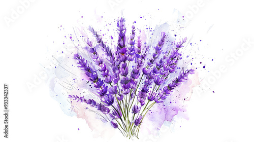 A beautiful lavender bouquet with vibrant colors and soft watercolor splashes, perfect for floral designs and digital art.
