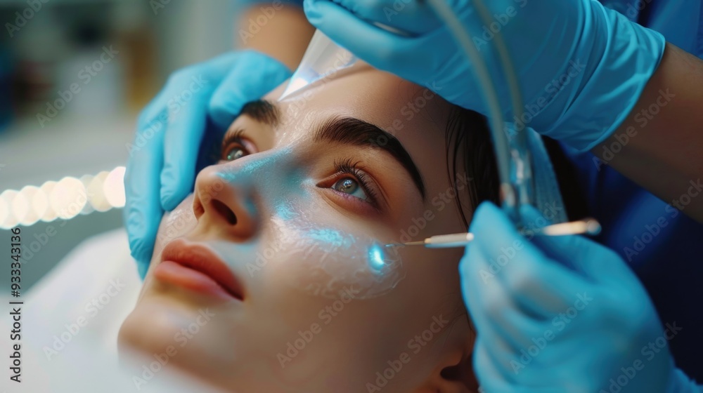 A woman receives a facial treatment at a beauty salon A woman receives a facial treatment at a beauty salon