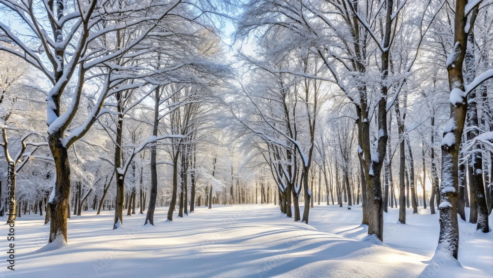 Snow-covered forest with bare trees and white ground, winter, snowy, cold, frosty, trees, nature, landscape, icy, chilly Snow-covered forest with bare trees and white ground, winter, snowy, cold, frosty, trees, nature, landscape, icy, chilly