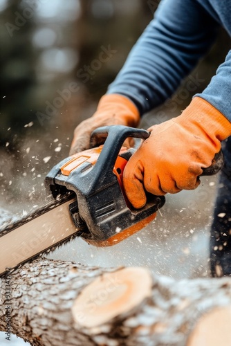 Person cutting wood with a chainsaw in a forest during the daytime