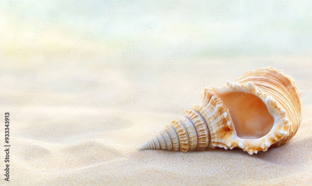 A beautiful seashell resting on soft, golden sand, capturing the essence of the beach and nature's artistry.