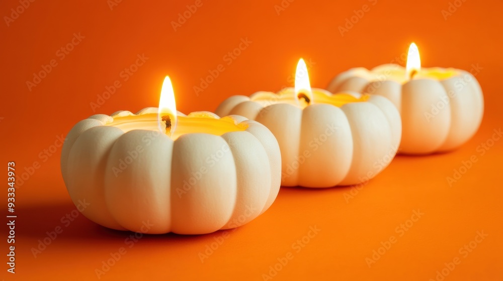 Pumpkin Shaped Candles Lit on Orange Background
Pumpkin Shaped Candles Lit on Orange Background