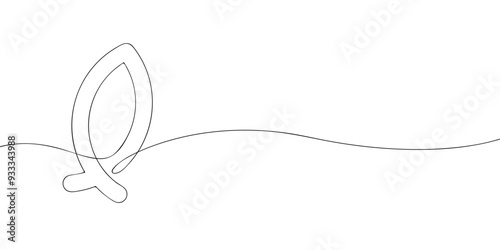 A single line drawing of a fish. Continuous line christian fish icon. One line icon. Vector illustration.