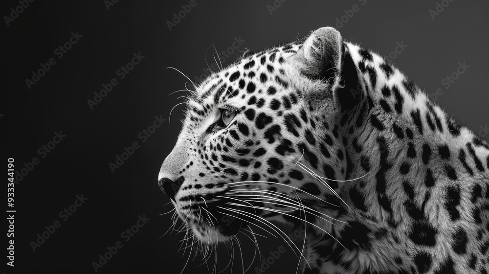 Obraz premium A close-up image of a leopard's face with a striking black and white color scheme