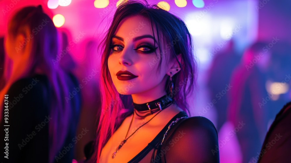 Gothic Woman at Neon-Lit Halloween Party
Gothic Woman at Neon-Lit Halloween Party
