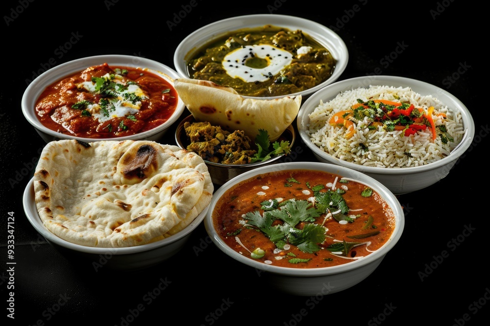 A table with four bowls of various foods, ideal for illustration or photography project A table with four bowls of various foods, ideal for illustration or photography project