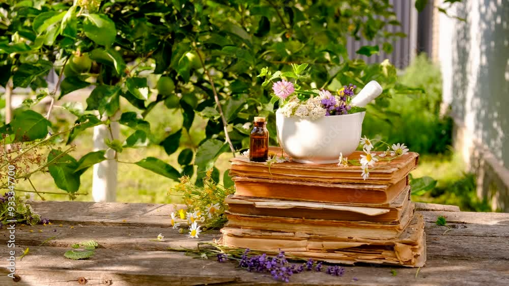 Woman with medicinal herbs in the garden. Selective focus. Woman with medicinal herbs in the garden. Selective focus.