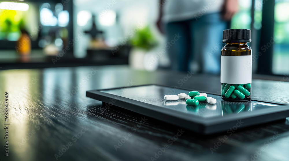 A scale with a pill bottle placed on the side, representing the connection between prescribed medication and weight loss, emphasizing fitness and health A scale with a pill bottle placed on the side, representing the connection between prescribed medication and weight loss, emphasizing fitness and health