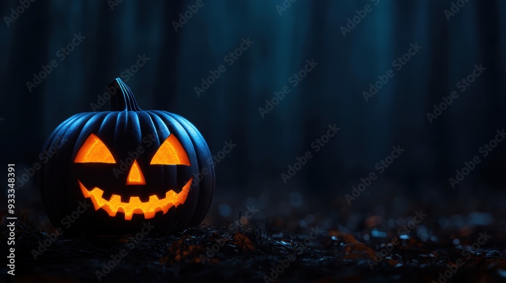 Mysterious Haunted Pumpkin in Cartoon Style Eerie Forest on Spooky Night with Copy Space, Selective Focus - Ultra HD Mysterious Haunted Pumpkin in Cartoon Style Eerie Forest on Spooky Night with Copy Space, Selective Focus - Ultra HD