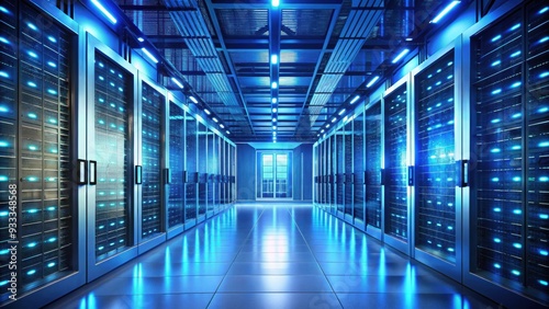 Abstract technology background with a server room illuminated by blue lights, server room, technology, abstract