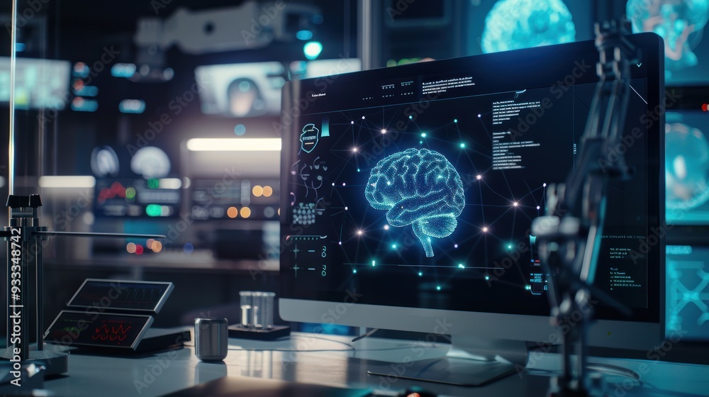 Fototapeta premium Futuristic Laboratory with Brain Display