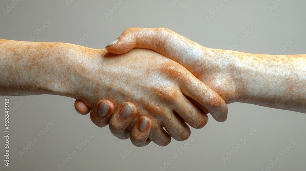 Fototapeta premium A close-up view of two hands shaking, representing a gesture of trust and collaboration between individuals.