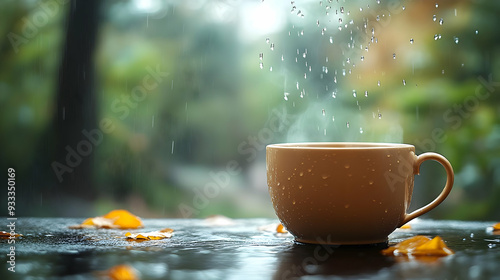 A steaming cup of tea sits ...
