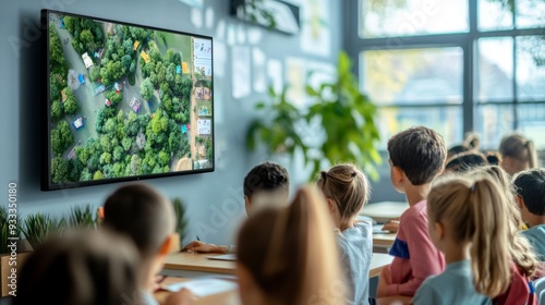 Wallpaper Mural A group of children are sitting in a classroom and watching a television screen Torontodigital.ca