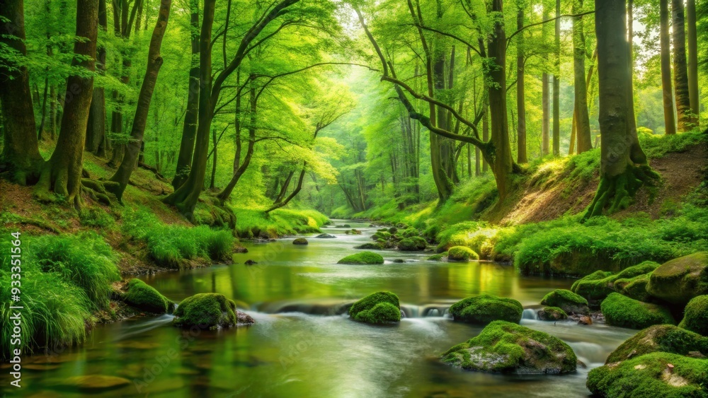 A small stream flowing through a lush green forest, nature, forest, trees, serene, peaceful, tranquil, water, creek A small stream flowing through a lush green forest, nature, forest, trees, serene, peaceful, tranquil, water, creek